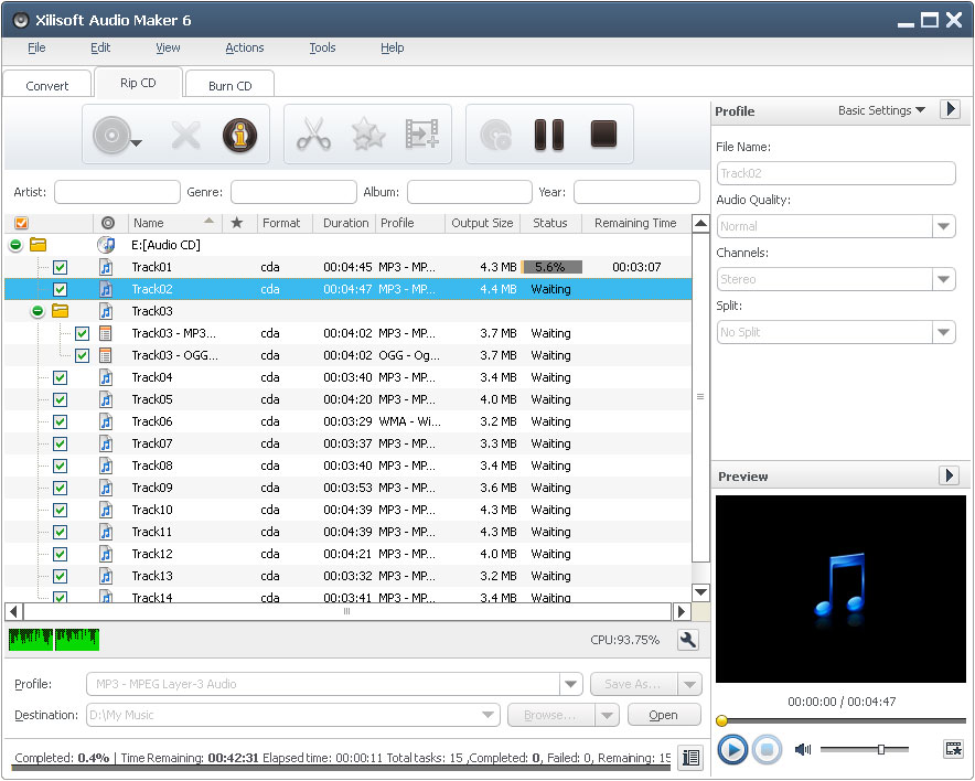 Click to view Xilisoft Audio Maker 6.3.0.0805 screenshot