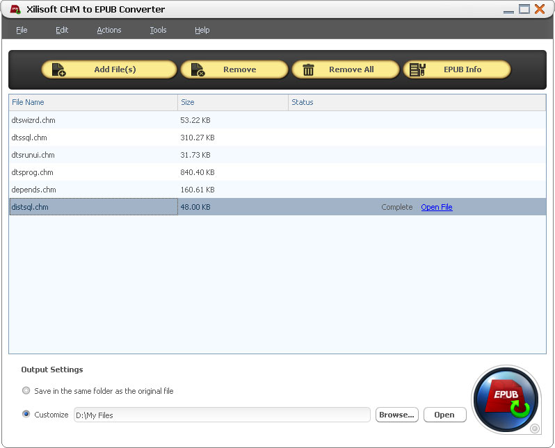 Click to view Xilisoft CHM to EPUB Converter 1.0.1.1206 screenshot