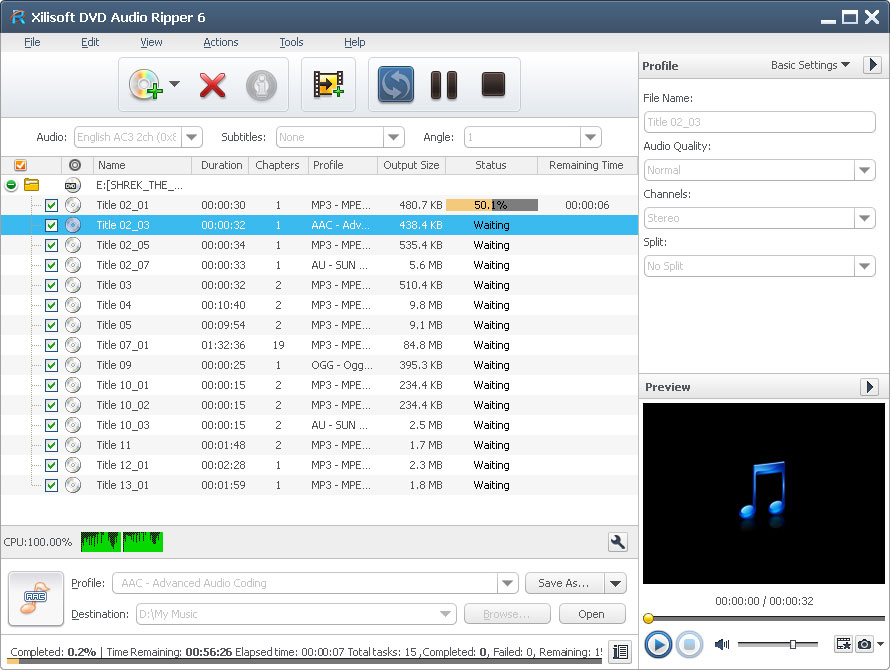 Click to view Xilisoft DVD Audio Ripper 6.6.0.0623 screenshot