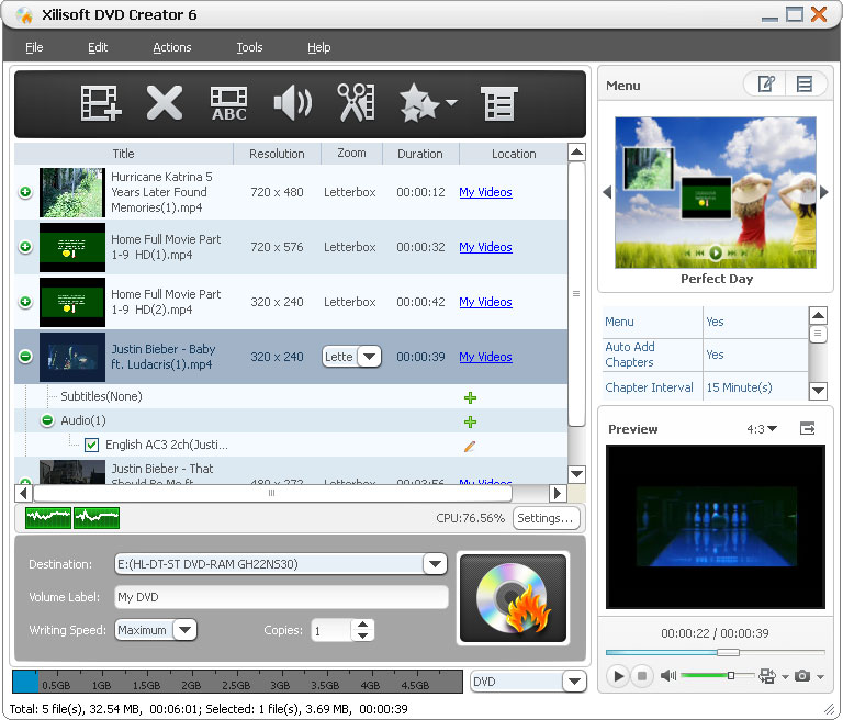 Click to view Xilisoft DVD Creator 6.2.1.1117 screenshot