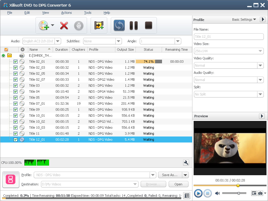 Click to view Xilisoft DVD to DPG Converter 6.5.1.0314 screenshot