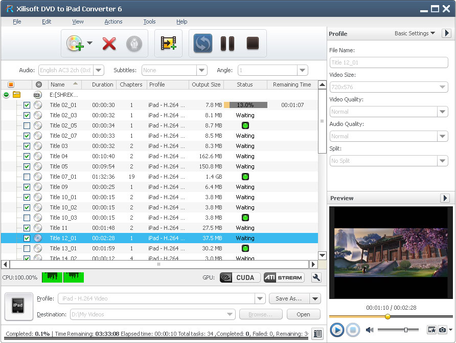 Click to view Xilisoft DVD to iPad Converter 6.6.0.0623 screenshot