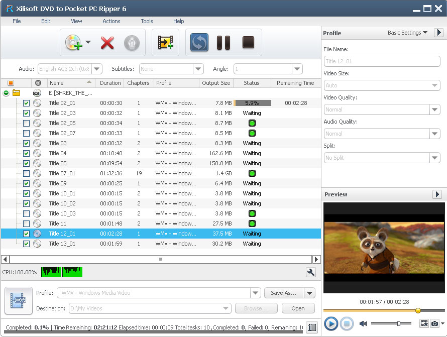 Click to view Xilisoft DVD to Pocket PC Ripper 6.5.1.0314 screenshot