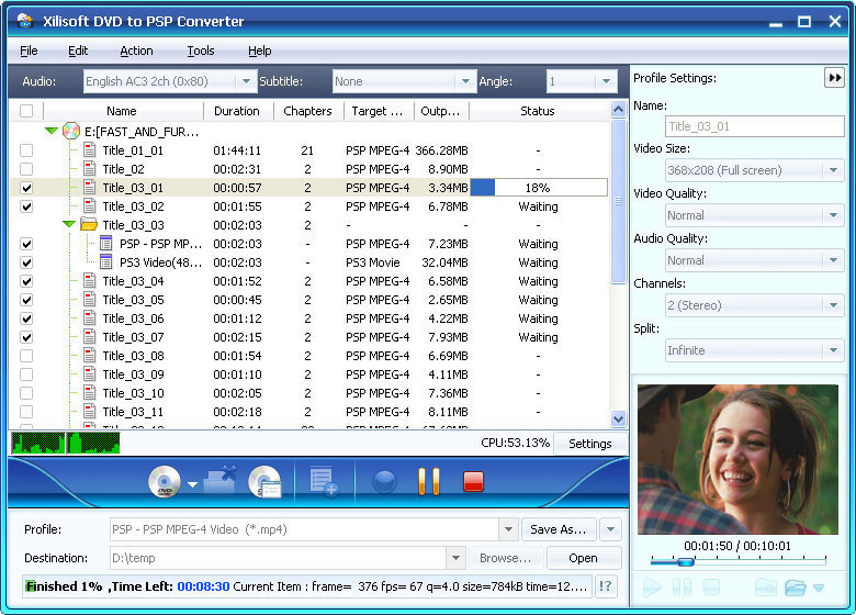 Click to view Xilisoft DVD to PSP Suite 6.0.14.1104 screenshot