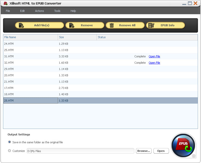 Click to view Xilisoft HTML to EPUB Converter 1.0.2.1214 screenshot