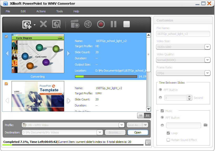 Click to view Xilisoft PowerPoint to WMV Converter 1.0.4.1022 screenshot