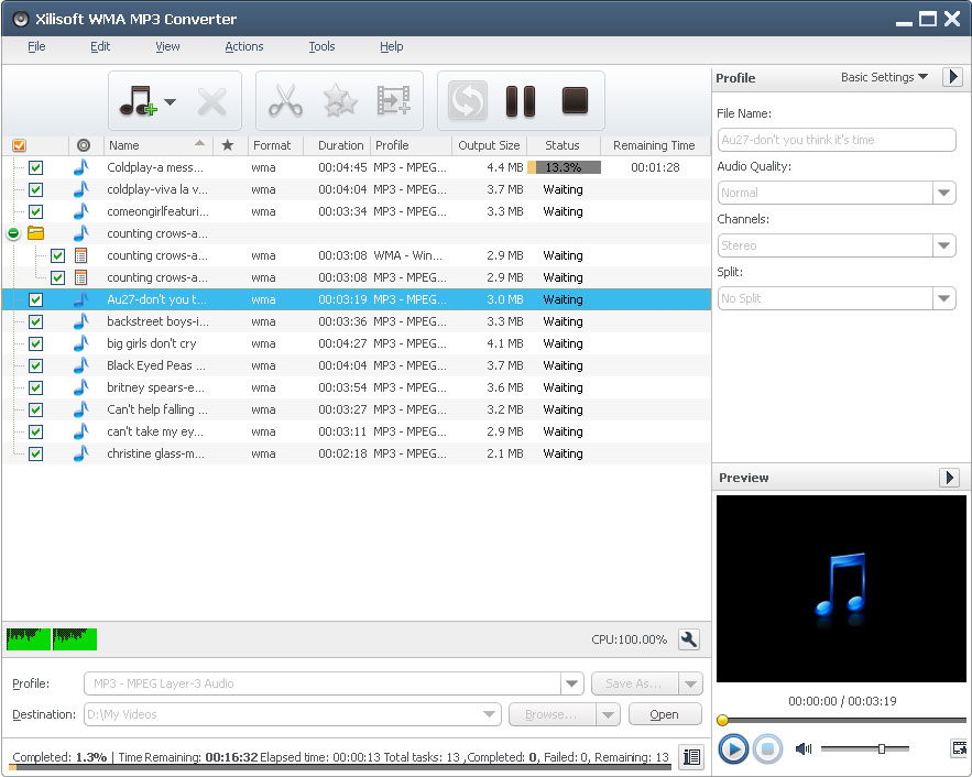 Click to view Xilisoft WMA MP3 Converter 6.3.0.0805 screenshot