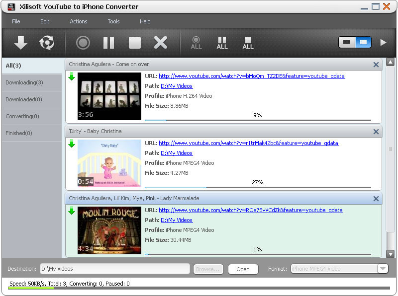 Click to view Xilisoft YouTube to iPhone Converter 3.2.0.0630 screenshot